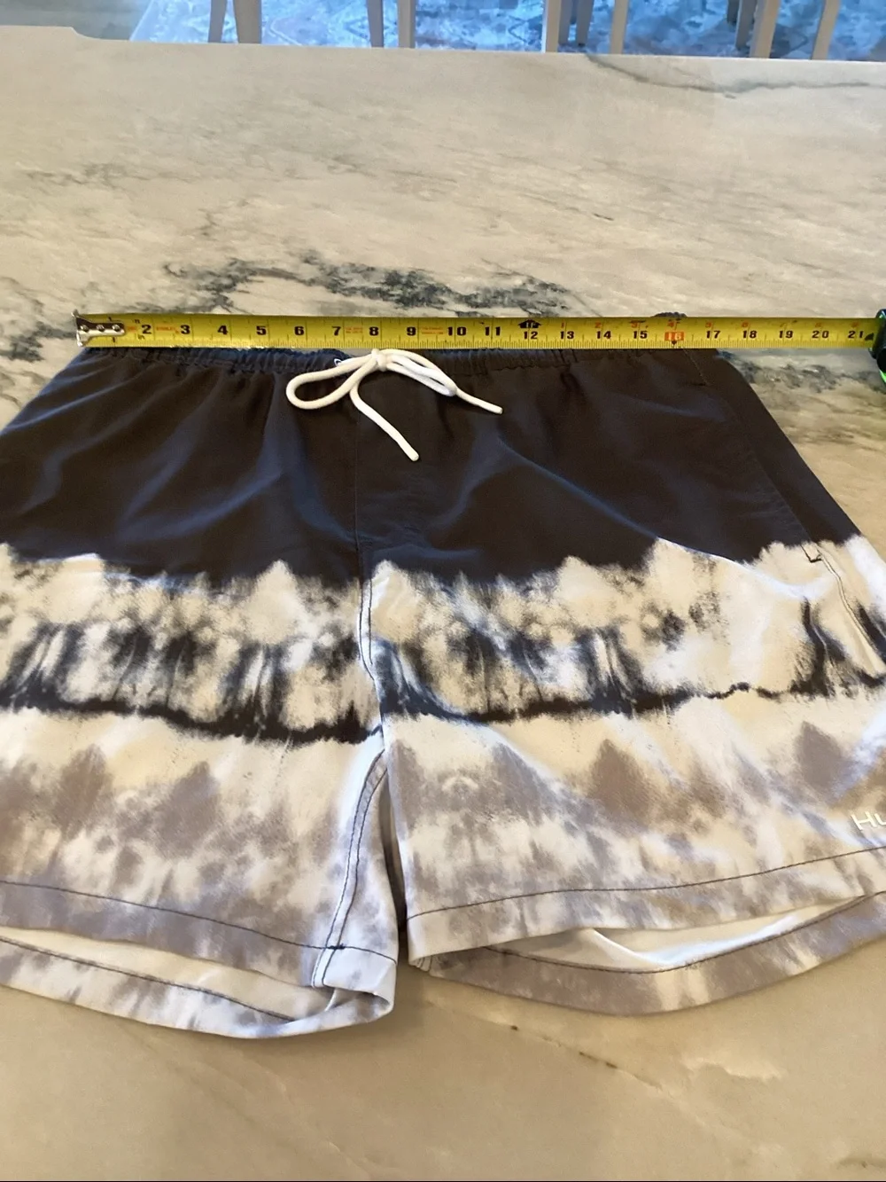 Huk Black & White Tie-Dye Swim Trunks